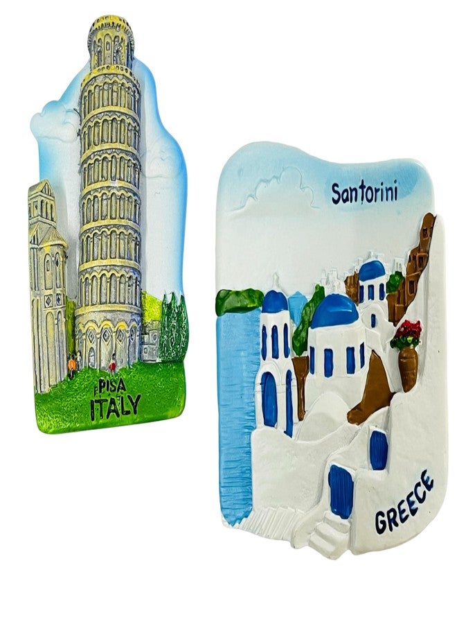KRIWIN Pack of 2 Travel Theme 3D Greece and Pisa, Italy Resin Fridge Magnets - Image 1